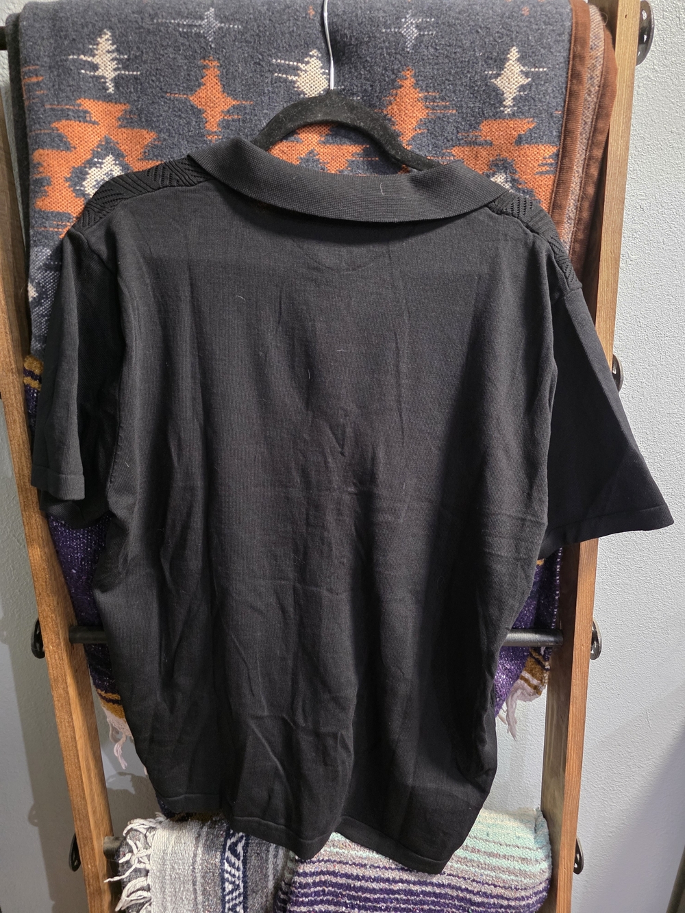 COOFANDY Men's Black Short-Sleeve Button Down Polo Shirt - Picture 2 of 2